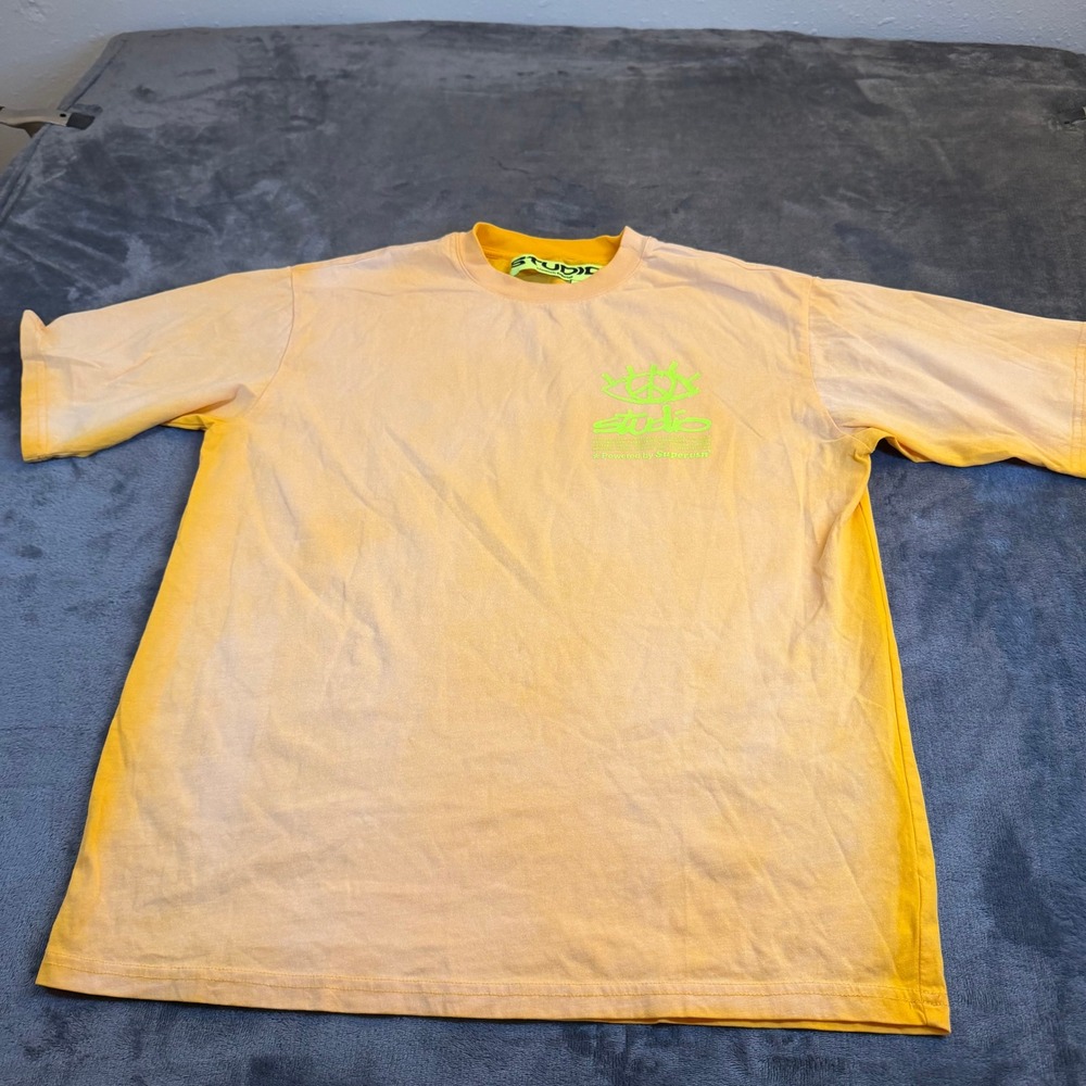 STUDIO Yellow Orange Tie Dye Graphic T‎ Shirt Powered by Superusn Mens Small